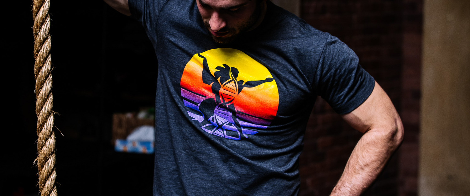 Man next to rope with sponsored tshirt