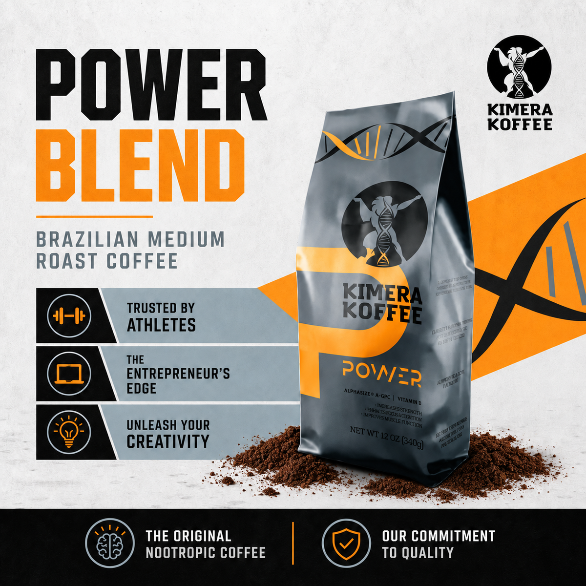 Power Blend Coffee with Alpha GPC + D3 (12oz)